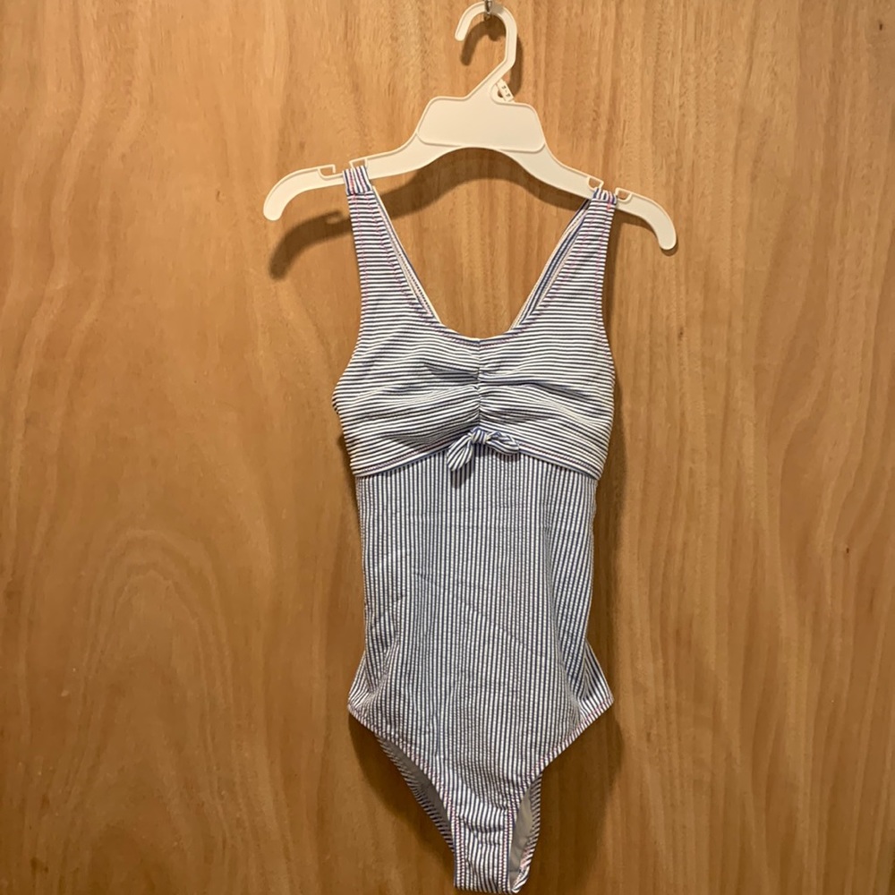 Girls Size 14 Seersucker One-piece Swimsuit Lands End